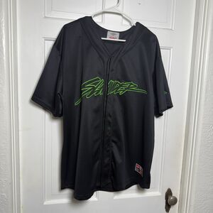Slander EDM Black Baseball Jersey Neon Green Logo Size XL Rare Festival Merch